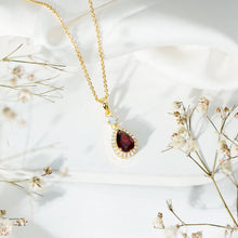 Load image into Gallery viewer, Certified 1.5 Carat Rhodolite Teardrop Necklace with Diamond Halo