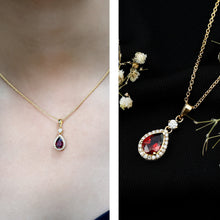 Load image into Gallery viewer, Certified 1.5 Carat Rhodolite Teardrop Necklace with Diamond Halo