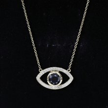 Load image into Gallery viewer, Natural 1.6 Carat Black Diamond Evil Eye Necklace in Yellow Gold Plated Silver