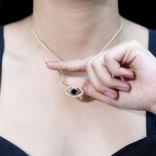 Load image into Gallery viewer, Natural 1.6 Carat Black Diamond Evil Eye Necklace in Yellow Gold Plated Silver