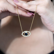 Load image into Gallery viewer, Natural 1.6 Carat Black Diamond Evil Eye Necklace in Yellow Gold Plated Silver