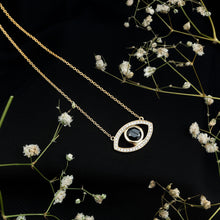 Load image into Gallery viewer, Natural 1.6 Carat Black Diamond Evil Eye Necklace in Yellow Gold Plated Silver