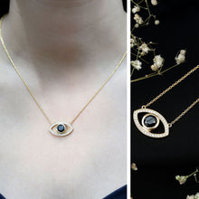 Load image into Gallery viewer, Natural 1.6 Carat Black Diamond Evil Eye Necklace in Yellow Gold Plated Silver