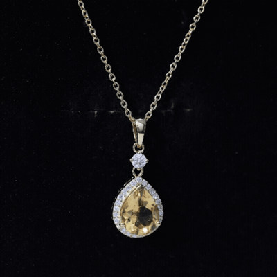 Certified 2 Carat Citrine Teardrop Pendant Necklace with Diamond Halo