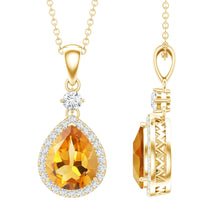 Load image into Gallery viewer, Certified 2 Carat Citrine Teardrop Pendant Necklace with Diamond Halo