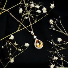 Load image into Gallery viewer, Certified 2 Carat Citrine Teardrop Pendant Necklace with Diamond Halo