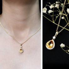 Load image into Gallery viewer, Certified 2 Carat Citrine Teardrop Pendant Necklace with Diamond Halo