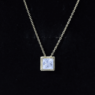2 Carat Princess Cut Moissanite Solitaire Necklace with Rope Frame