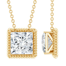 Load image into Gallery viewer, 2 Carat Princess Cut Moissanite Solitaire Necklace with Rope Frame