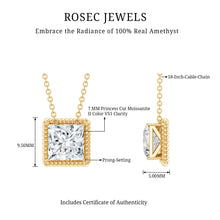 Load image into Gallery viewer, 2 Carat Princess Cut Moissanite Solitaire Necklace with Rope Frame