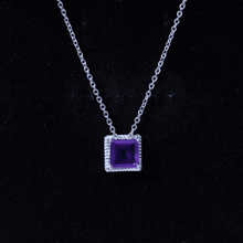 Load image into Gallery viewer, Princess Cut 1.5 Carat Amethyst Solitaire Necklace in Sterling Silver