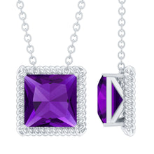 Load image into Gallery viewer, Princess Cut 1.5 Carat Amethyst Solitaire Necklace in Sterling Silver