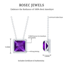 Load image into Gallery viewer, Princess Cut 1.5 Carat Amethyst Solitaire Necklace in Sterling Silver
