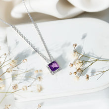 Load image into Gallery viewer, Princess Cut 1.5 Carat Amethyst Solitaire Necklace in Sterling Silver
