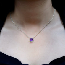 Load image into Gallery viewer, Princess Cut 1.5 Carat Amethyst Solitaire Necklace in Sterling Silver