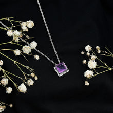 Load image into Gallery viewer, Princess Cut 1.5 Carat Amethyst Solitaire Necklace in Sterling Silver