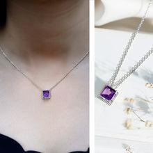 Load image into Gallery viewer, Princess Cut 1.5 Carat Amethyst Solitaire Necklace in Sterling Silver