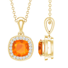 Load image into Gallery viewer, Certified 1 Carat Cushion Cut Fire Opal Pendant Necklace with Diamond Halo