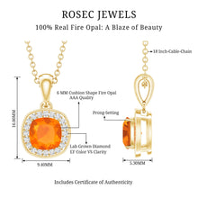 Load image into Gallery viewer, Certified 1 Carat Cushion Cut Fire Opal Pendant Necklace with Diamond Halo
