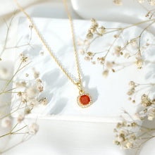 Load image into Gallery viewer, Certified 1 Carat Cushion Cut Fire Opal Pendant Necklace with Diamond Halo