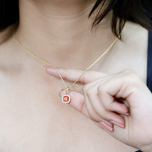 Load image into Gallery viewer, Certified 1 Carat Cushion Cut Fire Opal Pendant Necklace with Diamond Halo