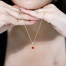 Load image into Gallery viewer, Certified 1 Carat Cushion Cut Fire Opal Pendant Necklace with Diamond Halo