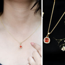 Load image into Gallery viewer, Certified 1 Carat Cushion Cut Fire Opal Pendant Necklace with Diamond Halo