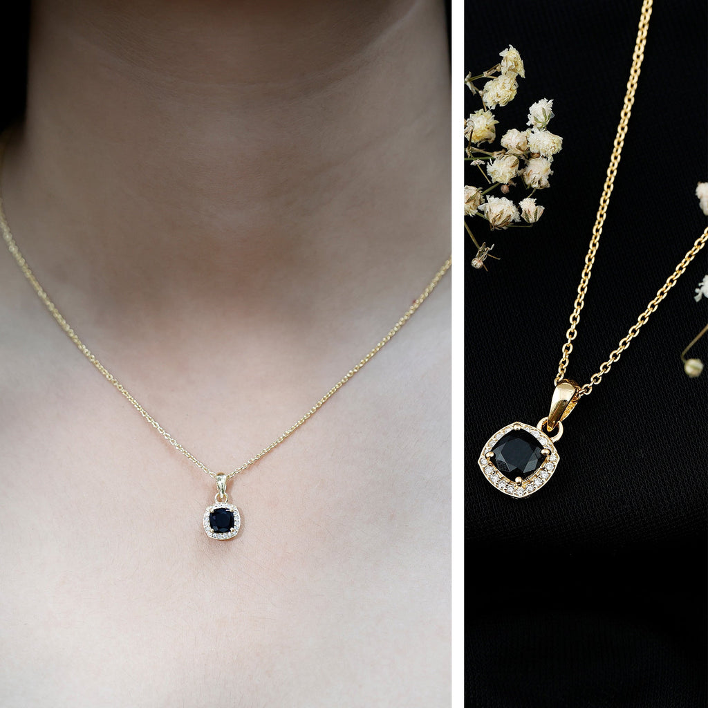 1.8 Carat Lab Grown Black and White Diamond Halo Necklace with Silver Chain