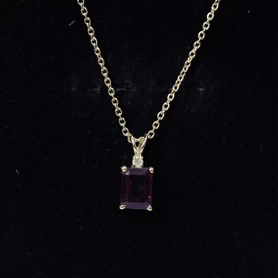 2 Carat Emerald Cut Rhodolite Solitaire Necklace with Lab Diamond