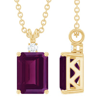 Load image into Gallery viewer, 2 Carat Emerald Cut Rhodolite Solitaire Necklace with Lab Diamond
