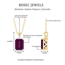 Load image into Gallery viewer, 2 Carat Emerald Cut Rhodolite Solitaire Necklace with Lab Diamond