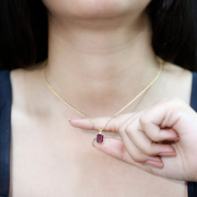 Load image into Gallery viewer, 2 Carat Emerald Cut Rhodolite Solitaire Necklace with Lab Diamond