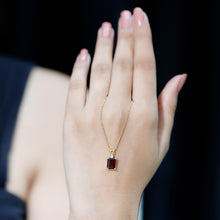 Load image into Gallery viewer, 2 Carat Emerald Cut Rhodolite Solitaire Necklace with Lab Diamond