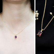 Load image into Gallery viewer, 2 Carat Emerald Cut Rhodolite Solitaire Necklace with Lab Diamond