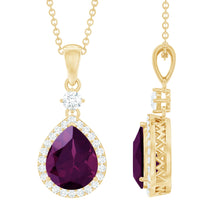 Load image into Gallery viewer, 3.25 Carat Rhodolite Teardrop Necklace with Diamond Halo
