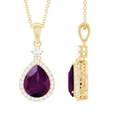 3.25 Carat Rhodolite Teardrop Necklace with Diamond Halo