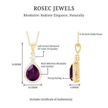 Load image into Gallery viewer, 3.25 Carat Rhodolite Teardrop Necklace with Diamond Halo