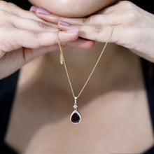 Load image into Gallery viewer, 3.25 Carat Rhodolite Teardrop Necklace with Diamond Halo
