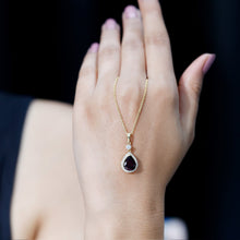 Load image into Gallery viewer, 3.25 Carat Rhodolite Teardrop Necklace with Diamond Halo
