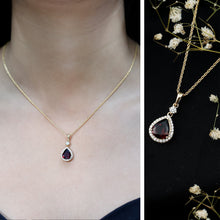 Load image into Gallery viewer, 3.25 Carat Rhodolite Teardrop Necklace with Diamond Halo