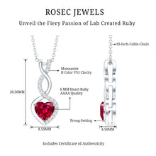 Load image into Gallery viewer, 1 Carat Lab Grown Ruby Heart and Infinity Necklace with Silver Chain