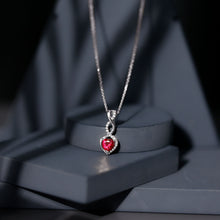 Load image into Gallery viewer, 1 Carat Lab Grown Ruby Heart and Infinity Necklace with Silver Chain