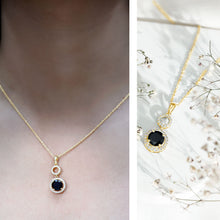 Load image into Gallery viewer, Natural 2 CT Round Black Onyx Necklace with Diamond Halo