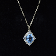 Load image into Gallery viewer, Vintage Style 2.5 Carat Swiss Blue Topaz and Diamond Necklace with Silver Chain