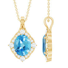 Load image into Gallery viewer, Vintage Style 2.5 Carat Swiss Blue Topaz and Diamond Necklace with Silver Chain