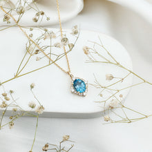 Load image into Gallery viewer, Vintage Style 2.5 Carat Swiss Blue Topaz and Diamond Necklace with Silver Chain