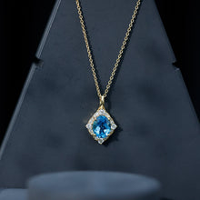 Load image into Gallery viewer, Vintage Style 2.5 Carat Swiss Blue Topaz and Diamond Necklace with Silver Chain