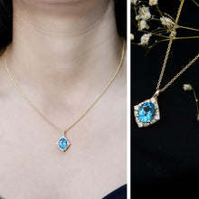 Load image into Gallery viewer, Vintage Style 2.5 Carat Swiss Blue Topaz and Diamond Necklace with Silver Chain