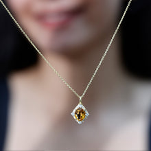 Load image into Gallery viewer, Genuine 2.5 Carat Citrine Diamond Vintage Necklace with Silver Chain