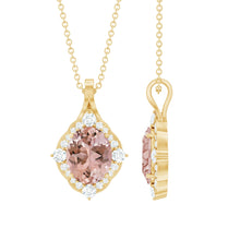 Load image into Gallery viewer, Vintage Inspired 2.5 Carat Morganite Bridal Necklace with Diamond Halo